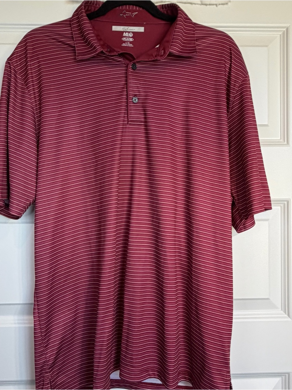 Greg Norman ML75 PlayDry Men’s L Burgundy Striped Golf Polo Shirt Lesotho